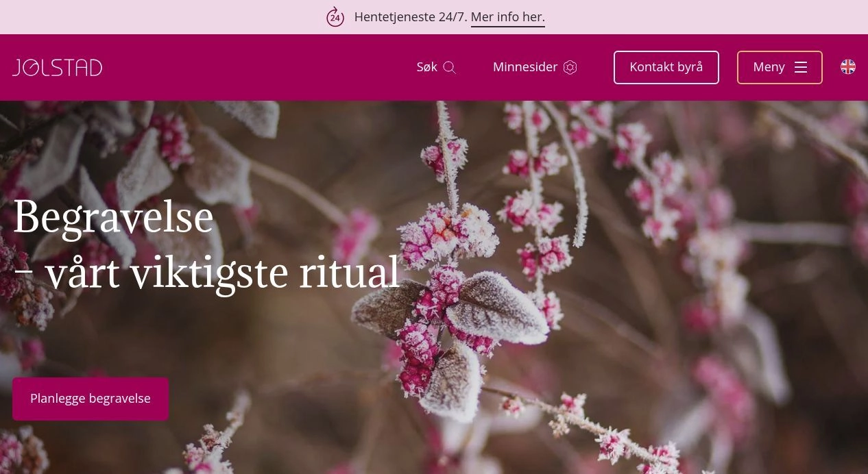 Skjermbilde av Jølstad begravelsesbyrå AS